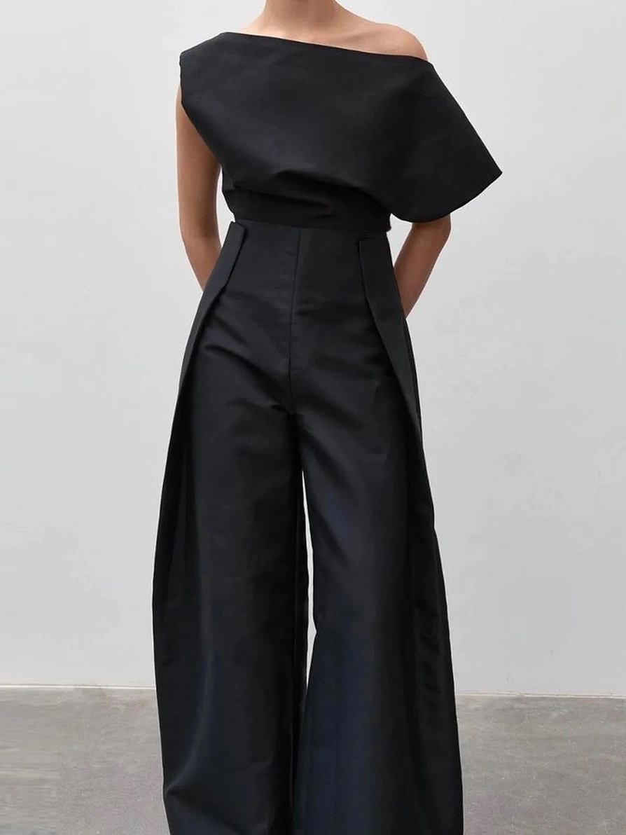 Loose Sleeveless Solid Color Off-The-Shoulder Two Pieces Set - Image 2