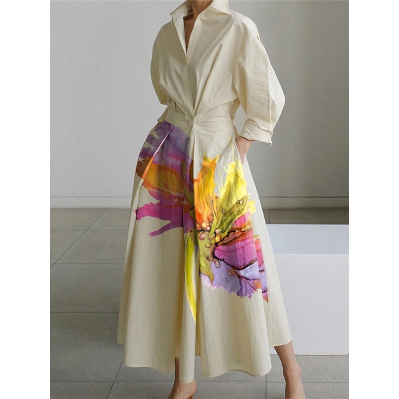 Lapel Midi Dresses Shirt Dress