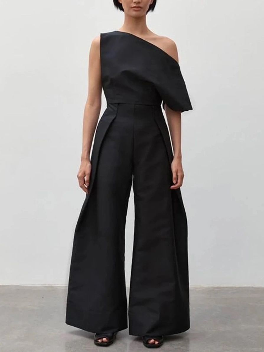 Loose Sleeveless Solid Color Off-The-Shoulder Two Pieces Set