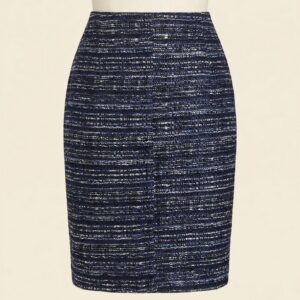 Navy Marle Tweed Pencil Skirt