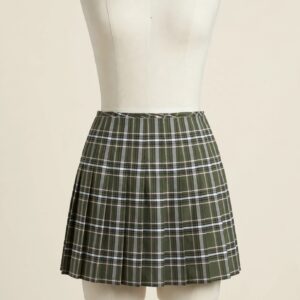 No Boundaries Olive Plaid Skirt